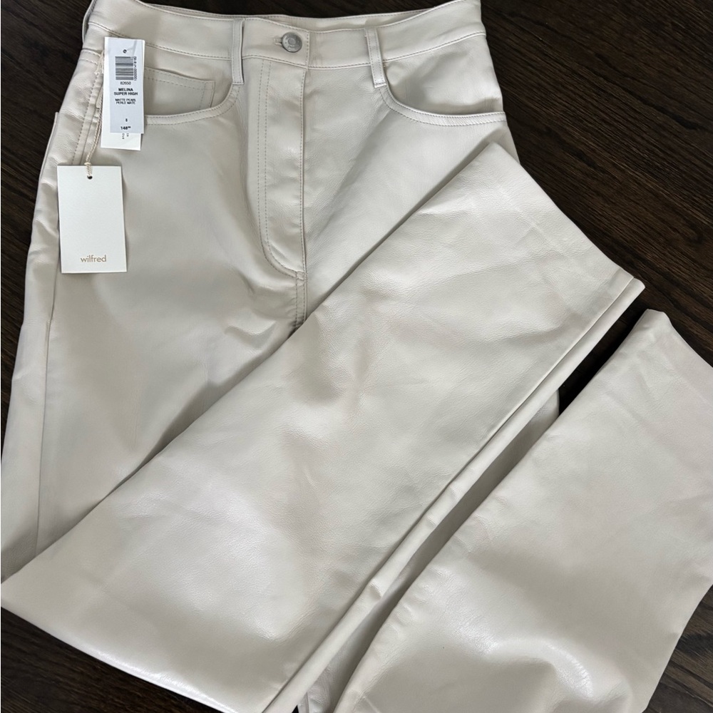 Aritzia Wilfred Women's Cream Faux-Leather Jeans - High-Rise Straight